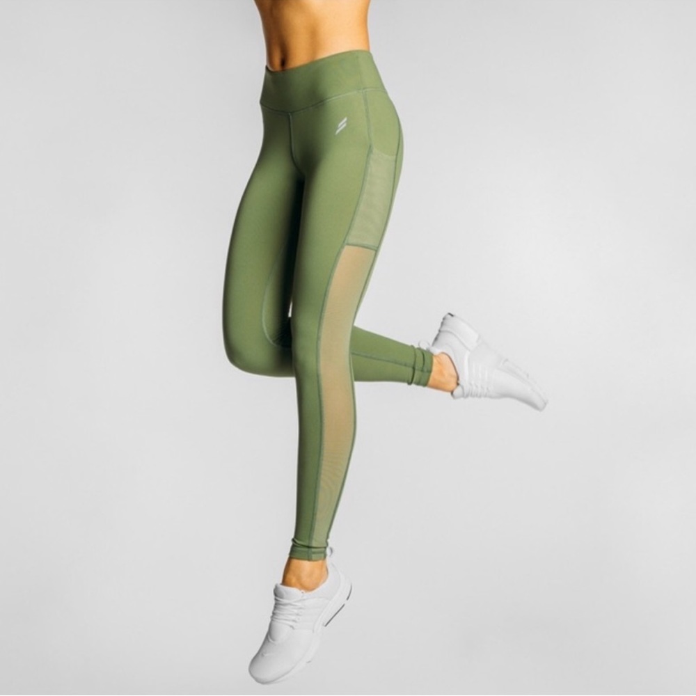 Do You Even Side Mesh Leggings, Olive Green, Size Medium